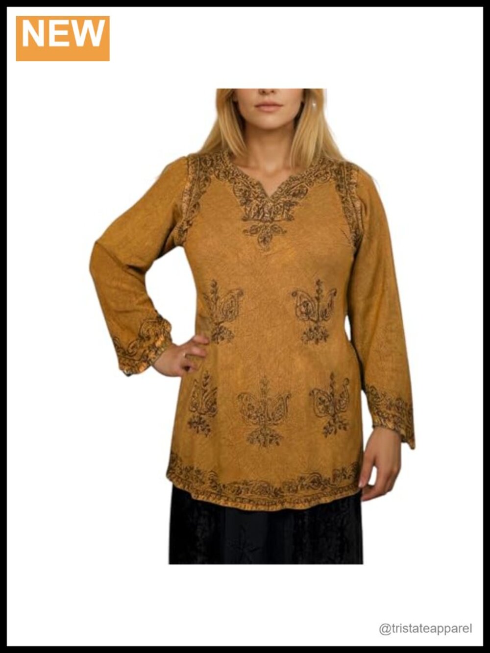 Women's Vintage Embroidered Boho Long Sleeve Blouse - Rayon